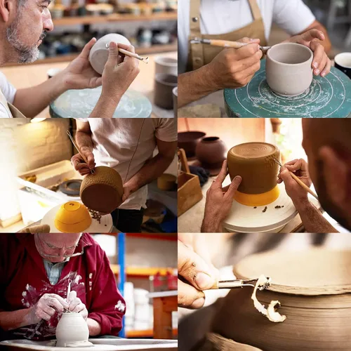 Vista 3 de Honbay - Herramientas de modelado de 6 piezas con mango de madera de doble extremo para arcilla, fondant, pasteles, cerámica, masa, plastilina