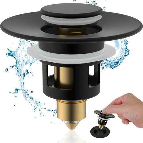 Vista 13 de Hibbent Paquete de 2 Tapones Universales de Todo Metal para Lavabo de Baño para Lavamanos de 1.1''~2.3'', Colador de Desagüe de Lavabo Emergente