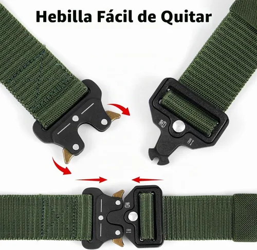 Vista 3 de Cinturones tácticos de liberación rápida para hombres, cinturón de nailon resistente estilo militar de 46 pulgadas Negro