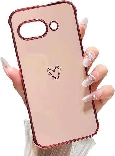 Vista 45 de ZTOFERA Funda diseñada para Google Pixel 7a, bonito diseño de corazones de amor con borde chapado y protección de lente de cámara, para Google Pixel