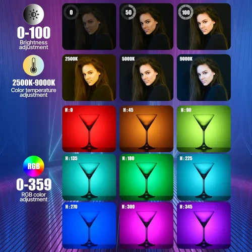 Vista 6 de ULANZI VL110 varita de luz RGB, luz de mano LED para cámara tubo de video, barra de luz, 2500-9000K ajustable, batería de 2600mAh CRI 95+