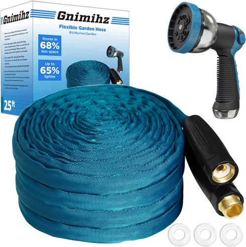Vista 10 de Manguera de jardín de 50 pies, hecha de TPE (no PVC), manguera de agua ultraligera y flexible con accesorios de latón macizo, no se encoge, fácil