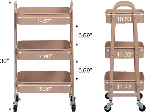 Vista 5 de AGTEK Carrito utilitario de 3 niveles con ruedas bloqueables, almacenamiento multifuncional de metal, carrito organizador para cocina, oficina, sala