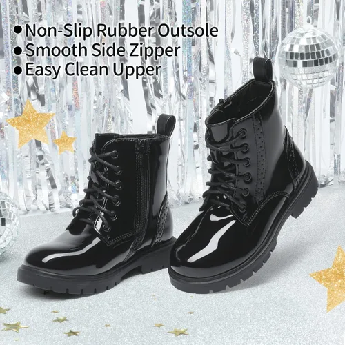 Vista 2 de DREAM PAIRS Botines de combate con cremallera lateral para niños y niñas (niños pequeños)