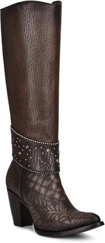 Vista 2 de Cuadra Botas altas para mujer en cuero bovino marrón