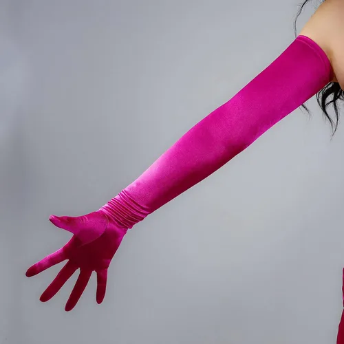 Vista 6 de DooWay Guantes de vestir de satén súper largos con protección solar elásticos de 28 pulgadas para mujer ópera boda disfraz de noche