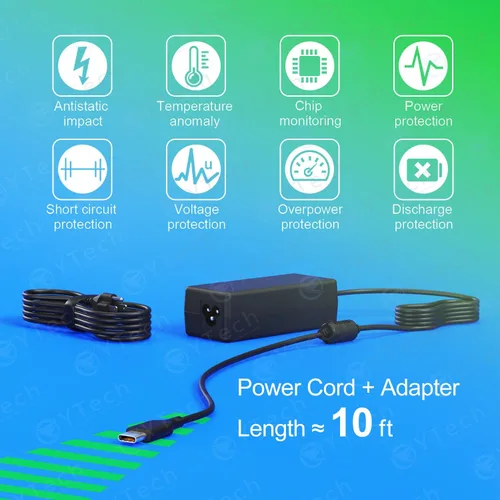 Vista 6 de Cargador USB C tipo C de 45 W, adaptador de corriente de carga rápida para laptop, ampliamente compatible con HP, Dell, Lenovo, Acer, Asus, Samsung