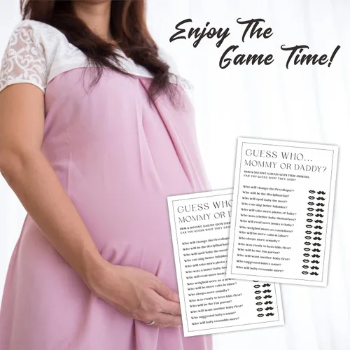 Vista 4 de Juego de 30 juegos de fiesta de baby shower de 5 x 7 pulgadas, minimalismo en blanco y negro, juego de mamá o papá para los deseos de los invitados