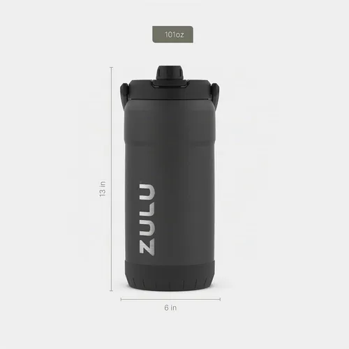 Vista 6 de ZULU Goals - Botella de agua de acero inoxidable con gran capacidad, aislada al vacío Jarra reutilizable con asa Tapa a prueba de fugas Negro
