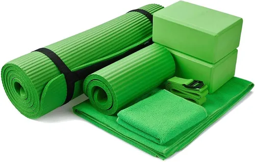 Vista 15 de BalanceFrom 7-Piece Yoga Set with 71x24x0.5 Inches Extra Thick Mat and Carrying Sling – Includes 2 Blocks, Stretch Strap, 2 Towels, and Knee Pad for