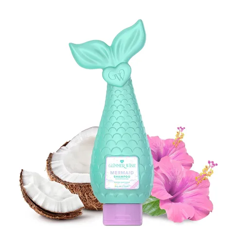Vista 10 de Glimmer Wish Acondicionador Mermaid Kids sin parabenos ni sulfatos para cabello fuerte y liso, cuidado del cabello de los niños, aroma tropical