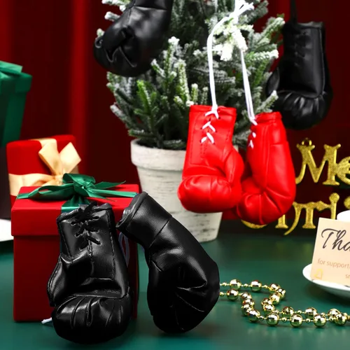 Vista 3 de Zhanmai 2 pares de mini guantes de boxeo para espejo de automóvil, guantes de boxeo en miniatura, regalos de fiesta, vacaciones, adorno de Navidad