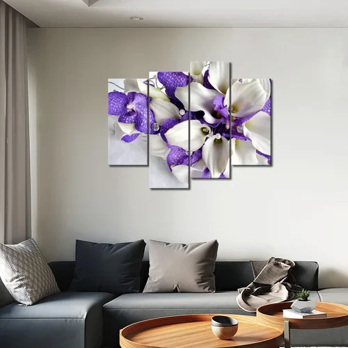 Vista 5 de Arte de pared de flores moradas, lienzo de lirio de cala, ramo de flores, fotos de cocina, impresión en lienzo con flores para sala de estar