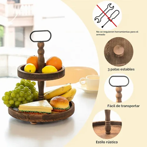 Vista 3 de Farmhouse - Bandeja decorativa de madera de 2 niveles para decoración del hogar