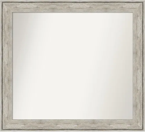 Vista 157 de Amanti Art Espejo de baño plateado para sobre el fregadero, 28 x 37 pulgadas, elegante espejo rectangular de peltre cepillado, marco de madera