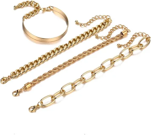 Vista 2 de Juego de pulseras de cadena de oro para mujeres y niñas, pulseras de cadena de clip de eslabones cubanos ajustables, pulseras apilables de múltiples
