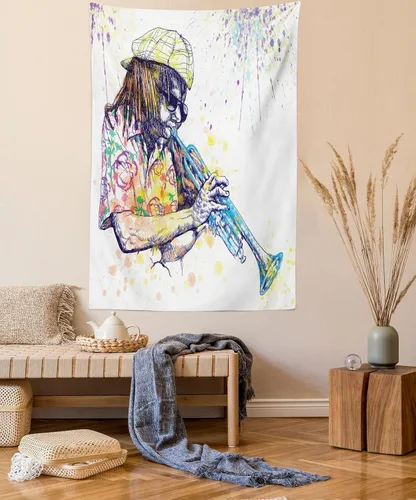 Vista 27 de Ambesonne Tapiz de arte afro, hombre negro fuerte con una corona de trazos impresión de pintura moderna, decoración de tela para colgar en la pared