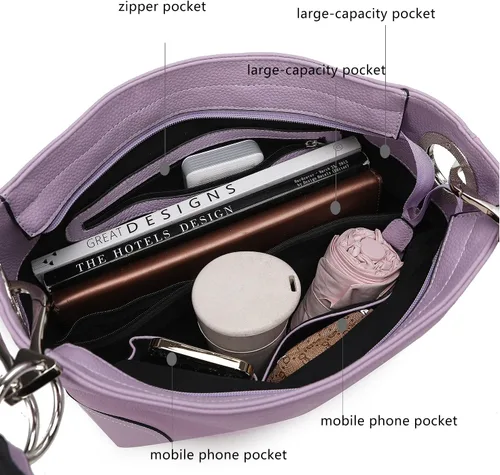 Vista 22 de MKF Collection Mia K - Bolso Hobo para mujer, de piel vegana, bolso de hombro holgado, bolso con asa superior