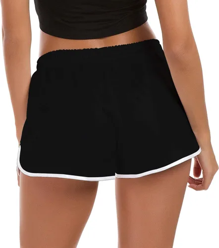 Vista 2 de Idgreatim Pantalones cortos de playa negros para mujer estilo casual con cordón pantalones de natación geniales para fiestas en la piscina deportes