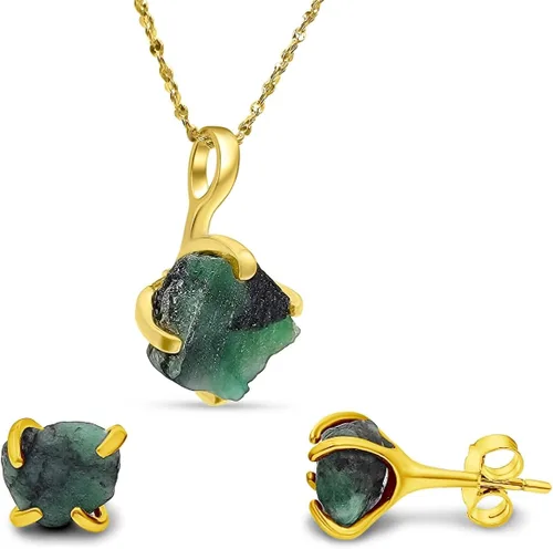 Vista 17 de Juego de joyas de piedras preciosas crudas reales con plata de ley 925 chapada en oro real, collar y aretes de piedra natal, regalo para ella por
