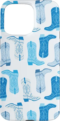 Vista 31 de Cowboy Boot Illustration Preppy Western Pastel Blue and Cyan Case for iPhone 17