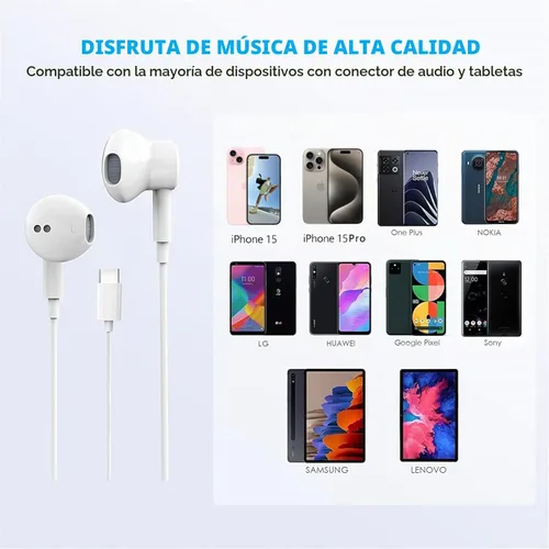 Vista 6 de Auriculares USB C para iPhone 17 16 15 Pro Max iPad Pro Auriculares Tipo C con Cable Auriculares con Micrófono y Control Remoto Cancelación de Ruido