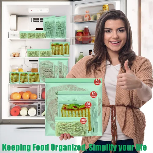 Vista 4 de BEIDOU-PAC Bolsas compostables para congelador de almacenamiento de alimentos, 50 unidades, 2 mil, 10.5 x 10.7 pulgadas, frescura, fácil de abrir