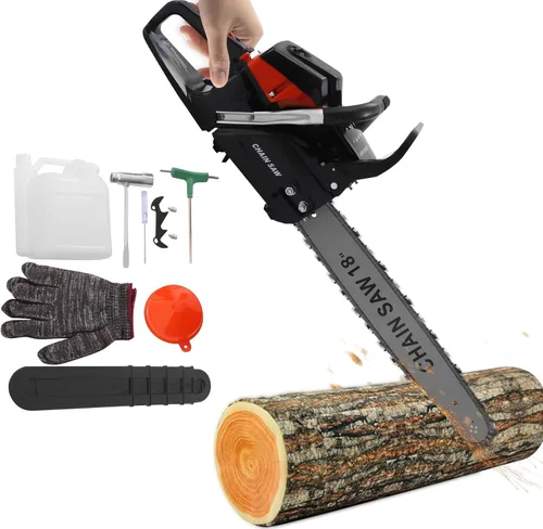 Vista 3 de LOYALHEARTDY Sierra de cadena de 58 cc 2 ciclos 4.4 Hp Sierras de gasolina de mano 18 pulgadas motosierra para árboles de madera corte jardín granja
