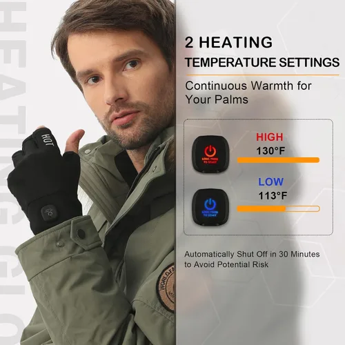 Vista 4 de uncn Guantes calefactables sin dedos para mujeres y hombres, guantes de trabajo con pantalla táctil para invierno, clima frío, recargable, eléctrico