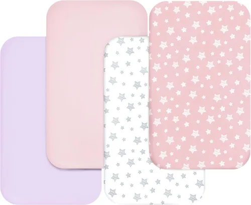 Vista 9 de Sábanas de moisés para niñas, paquete de 4 (33 x 20 pulgadas), compatibles con AirClub, Mika Micky, Baby Delight, Dream On Me, Koola Baby, AMKE