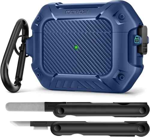 Vista 23 de MOBOSI Funda para Airpods Pro 2, compatible con AirPods Pro de 2ª/1ª generación con bloqueo, llavero y kit de limpieza, carcasa rígida protectora a