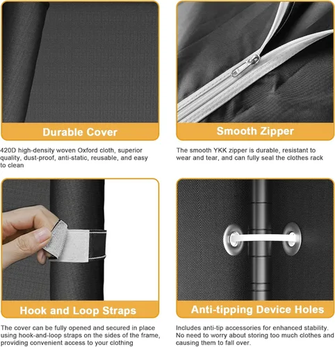 Vista 7 de ULIFHOME H50C Perchero Extra Grande con Cubierta, Armario Portátil Independiente, Percheros de Ropa Cubiertos para Colgar Ropa, Perchero Resistente