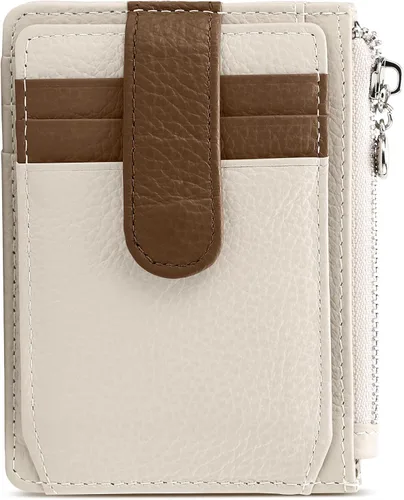 Vista 11 de Cartera delgada para mujer, de piel auténtica, tarjetero delgado con bloqueo RFID, carteras pequeñas