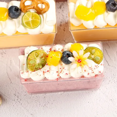 Vista 4 de Tosnail Paquete de 100 vasos rectangulares de 5 onzas para aperitivo de postre con 100 cucharas de plástico