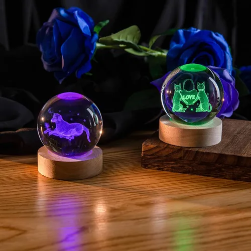 Vista 6 de Luz romántica de regalo de cristal para gatos, luz nocturna 3D para parejas, Love-Cat