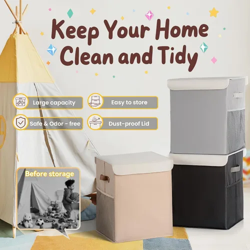 Vista 3 de Caja de almacenamiento grande de juguetes de 40 litros con tapa, caja grande de juguetes para niños, niñas y niños, cuarto del bebé y sala de estar