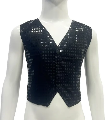 Vista 2 de Chaleco de lentejuelas brillantes para niños, camiseta corta para danza, jazz, hip hop, chaleco para coro, actuación escénica