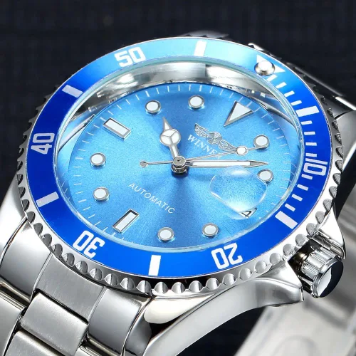 Vista 2 de MASTOP Relojes mecánicos automáticos para hombre, de acero completo, impermeables, con calendario