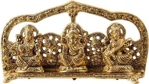 Vista 6 de Wonder Care Laxmi Ganesh Saraswati Ídolo para Diwali Laxmi Ganesh Sarasawti murti Decoración para el hogar y la oficina Estatua de Puja