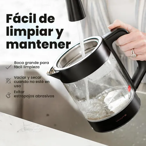 Vista 9 de Vianté - Tetera eléctrica con infusor para hojas sueltas. Elaborador de té caliente con control de temperatura y apagado automático. Tetera