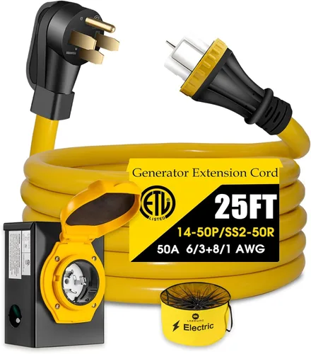 Vista 13 de Cable generador de 50 amperios con caja de entrada de alimentación preperforada, cable de extensión de generador de alta resistencia real STW