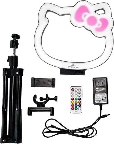 Vista 2 de Impressions Vanity Hello Kitty - Anillo de luz RGB de 10 pulgadas con soporte y soporte para teléfono, luces LED para selfies con modos