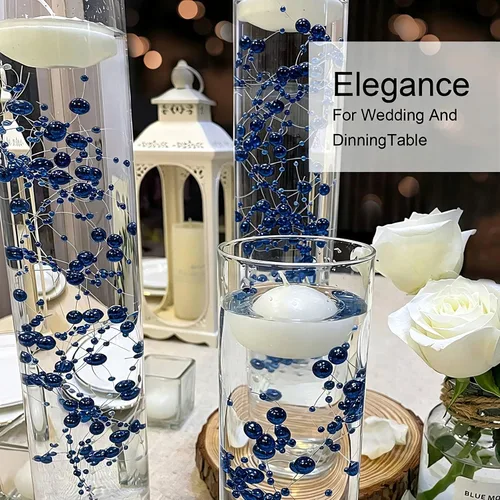 Vista 9 de TeaSu 12 piezas de cuerda de perlas, para centro de mesa de boda, relleno de jarrón y decoración para velas flotantes (azul)