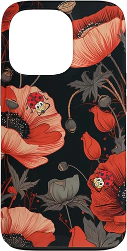 Vista 10 de Poppy Flower Ladybug Red & Black Pattern Case for iPhone 17