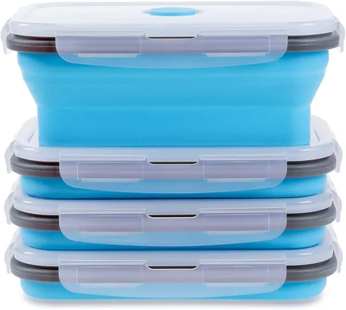 Vista 29 de Recipientes plegables de almacenamiento de alimentos con tapa hermética, 11.8 oz, juego de 4 recipientes pequeños de silicona apilables para la 4