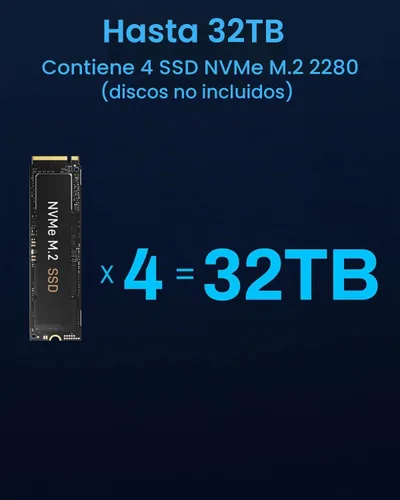 Vista 5 de TERRAMASTER Carcasa D4 SSD NVMe - 40Gbps 4Bay, almacenamiento USB Tipo-C compatible con 4xM.2 NVMe 2280 SSDs, compatible con USB 4/3.2/3.1/3.0