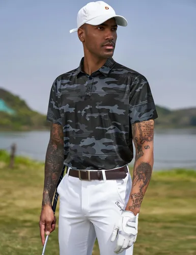 Vista 59 de TAPULCO Camisetas tipo polo de secado rápido para hombre, diseño de camuflaje, atléticas, ligeras, transpirables, casuales, para golf