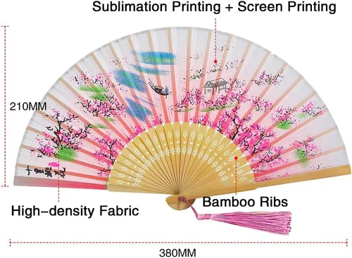 Vista 2 de Abanico de mano plegable de bambú de seda para hombres/mujeres, ventilador de mano chino/japonés para regalo, baile, festival, club, raro, evento