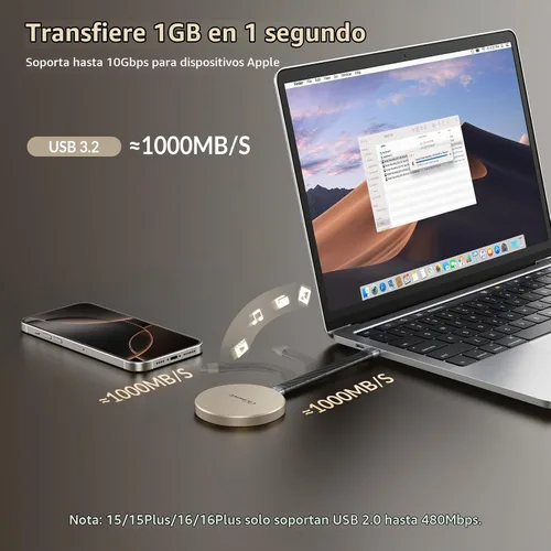 Vista 7 de GiGimundo SSD portátil magnético de 2 TB, hasta 2000 MB/s, unidades externas de estado sólido con USB-C 3.2 Gen 2x2 compatibles con iPhone 15/16/17