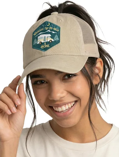 Vista 10 de Funky Junque Gorra de béisbol con cola de caballo cruzada, gorra de malla